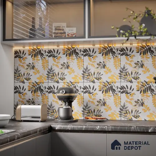 Floral Wall Tile TL 07249 Plana 8005 GLM (Gold) 1 ft x 1 ft Ceramic Matte Finish - 9 mm  | 2 mm Spacer is Mandatory | Please Expect a Slight Variation of Pattern